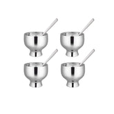 High Grade Stainless Steel Solid Ice Cream Set Of 4 Pcs - Forte, Silver | Ice Cream Container With Spoon